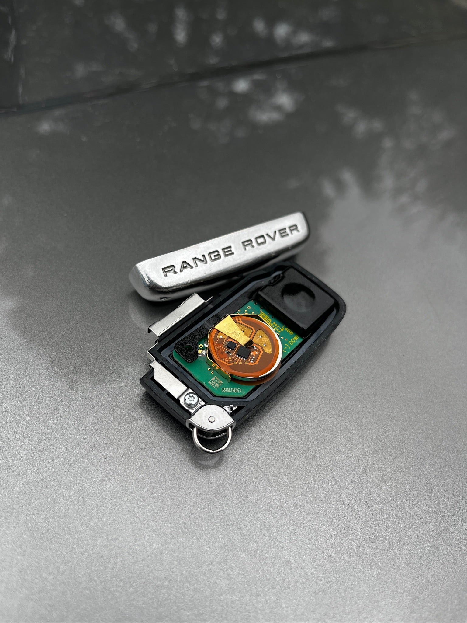 Range Rover car key with KEYSHIELD anti-theft security sleeve installed to prevent stolen car