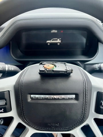 Land Rover Defender car key with KEYSHIELD anti-theft security sleeve installed to prevent stolen car